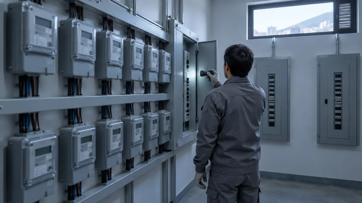 Sala de medidores eléctricos de un edificio residencial en Chile, donde se gestiona el corte de luz por deuda de gastos comunes